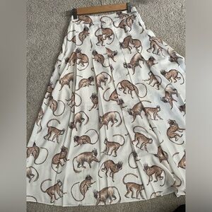 H&M Cream Monkey King Print A-Line Pleated Skirt
